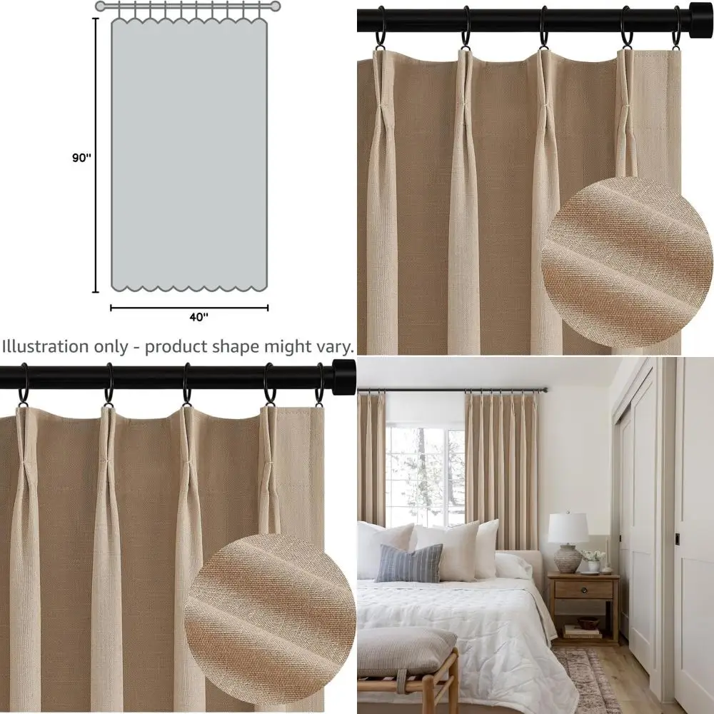 

Natural Linen 90 Blackout Pinch Pleat Curtains with Hooks, 2-Panel Set, Neutral Birch Ivory, 7.5FT Wide