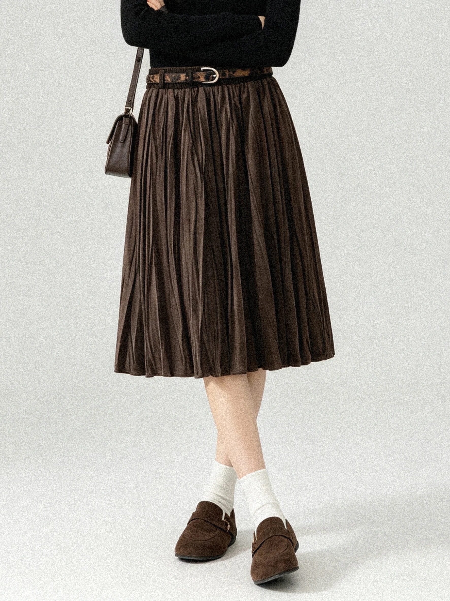 Early Autumn New Style Women's High Waist Draped A-Line Skirt with Pleats And Belt Korean Style Breathable Skin-Friendly Dail...