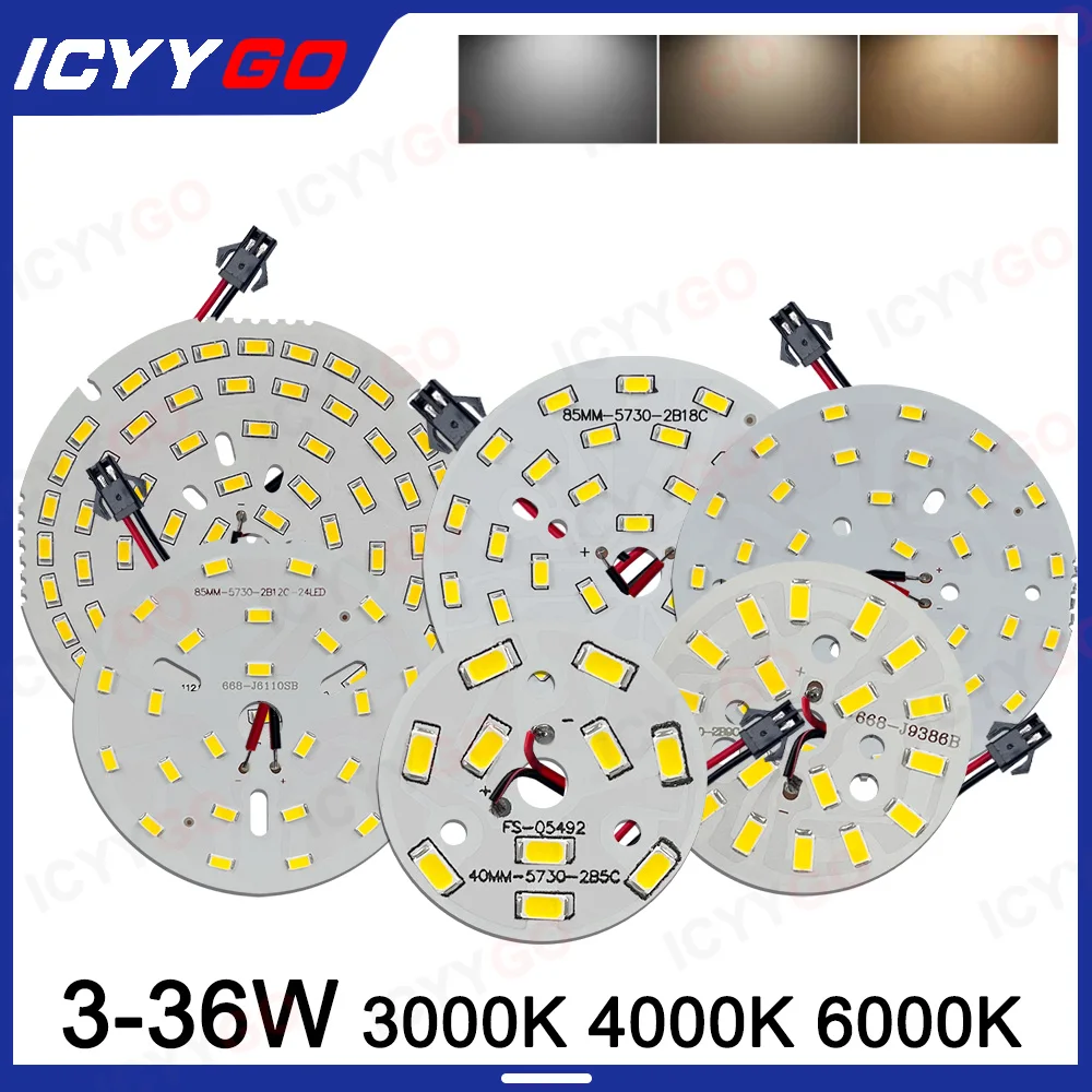 10 pièces 50W 36W 24W 18W 15W 12W 9W 7W 5W 3W SMD5730 LED PCB Source de lumière ronde en aluminium panneau de lampe LED ampoule panneau de lampe de remplacement