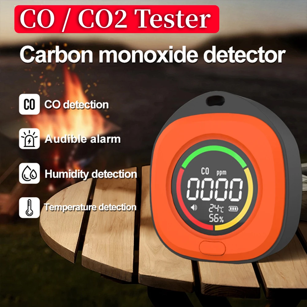 3 In 1 Mini Carbon Monoxide Detector CO/ CO2 Air Quality Portable Monitor Temperature Humidity Detector for Indoor and Travel