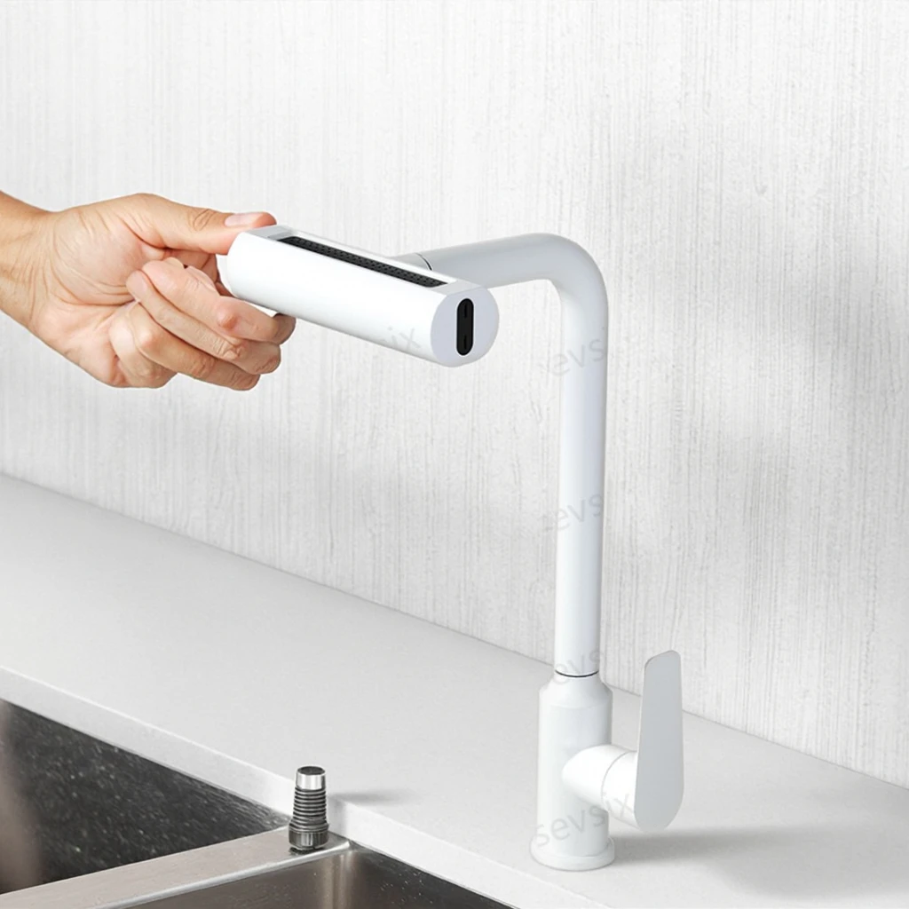 

White New Kitchen Waterfall Fourmode Universal Swivel Faucet Gungray Grey Silver Splash-proof Nozzle Sink Multi-function