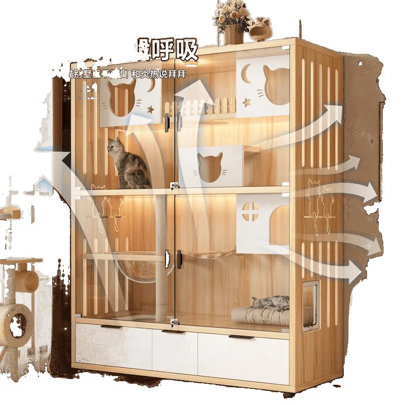 

Cat cage Solid wood cat villa Large free space Drawer type house with toilet Luxury