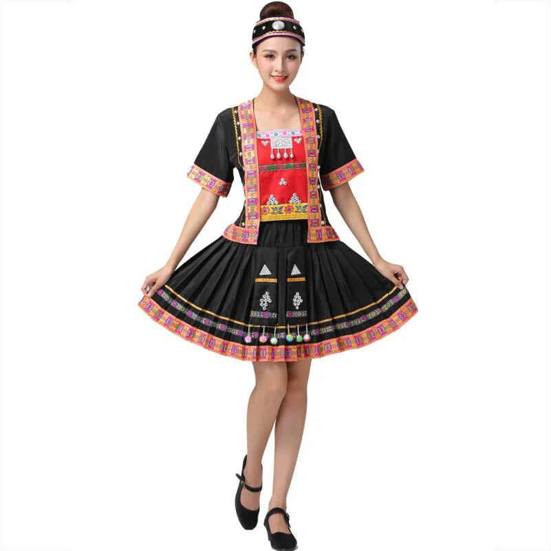 

Singer stage performance clothing Chinese folk dance costume embroidered Hani ethnic minorities festival dance wear