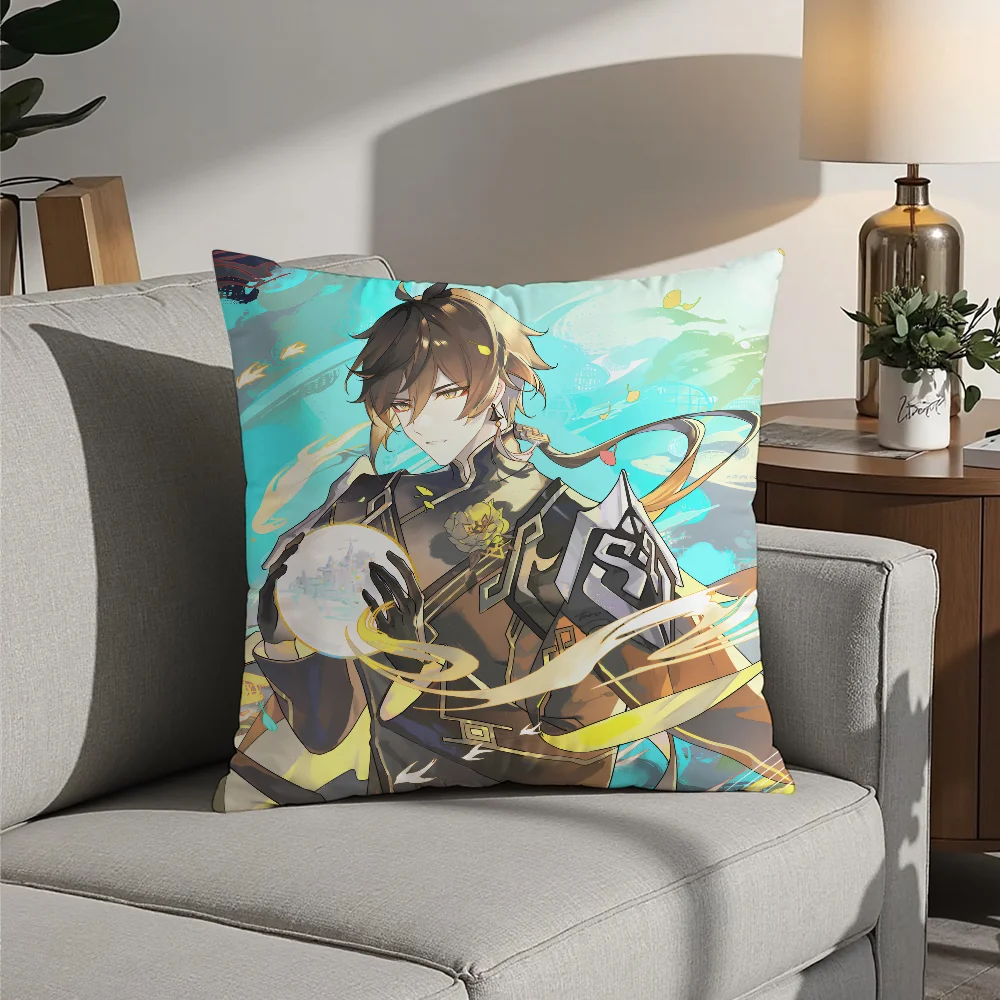 

Zhongli Genshin Impact Pillow Case Plush Fabric Soft Pillowcase Double Sided Print Cushion Cover Household Gifts