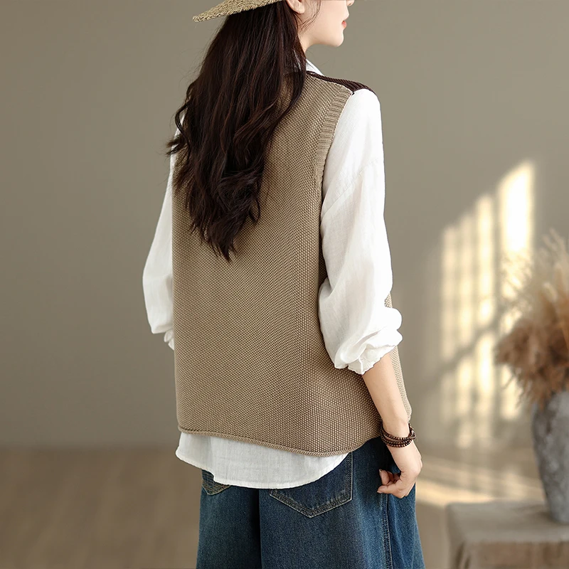 봄 가을 니트 스웨터 베스트 여성용 아우터웨어 다용도 레이어링 루즈핏 레트로 디자인 싱글 버튼 클로저