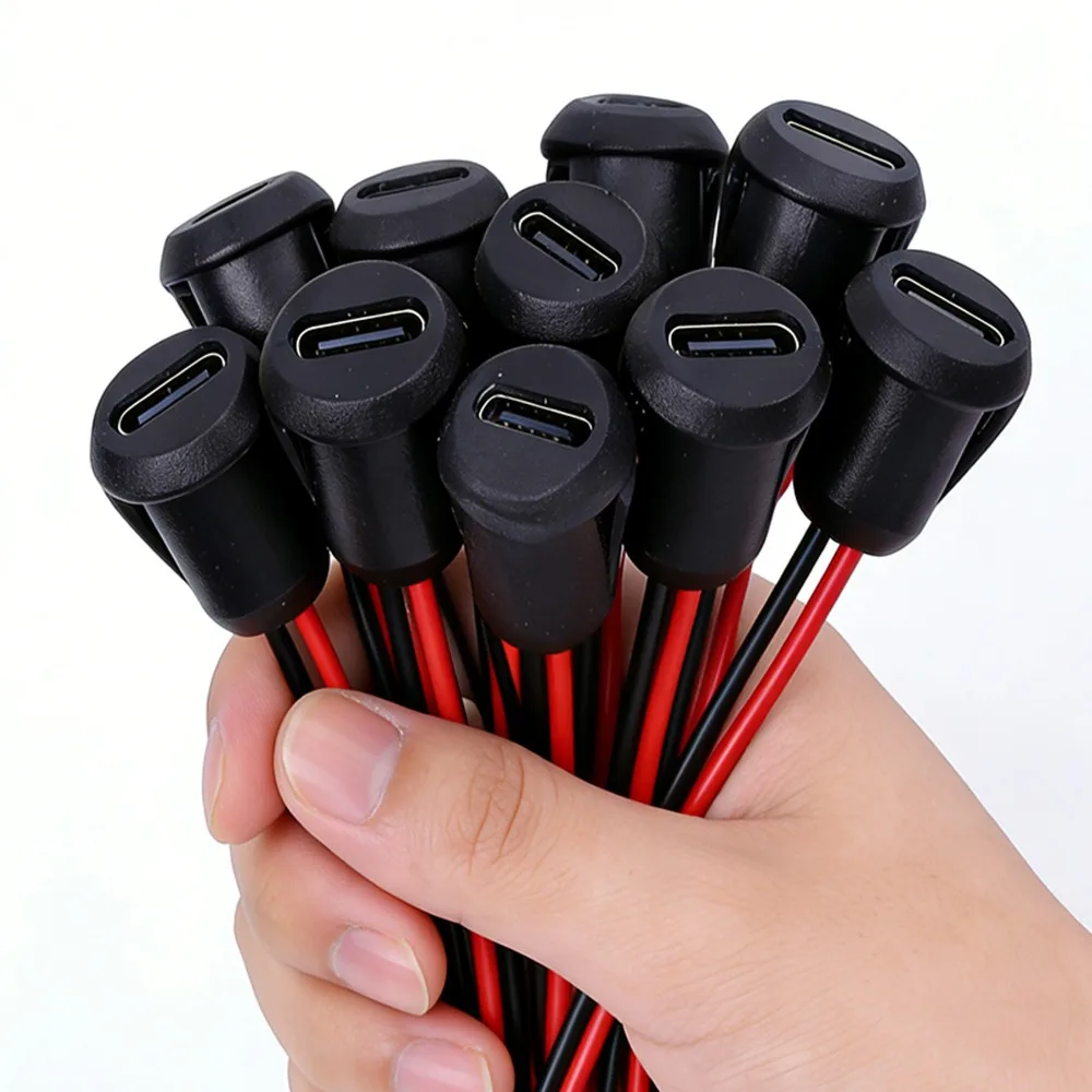 2P USB C Female Connector Waterproof PVC Socket 5V/3A Fast Charging Type-C Port Extension Wire Cable Car Motorcycle DIY Parts view 5