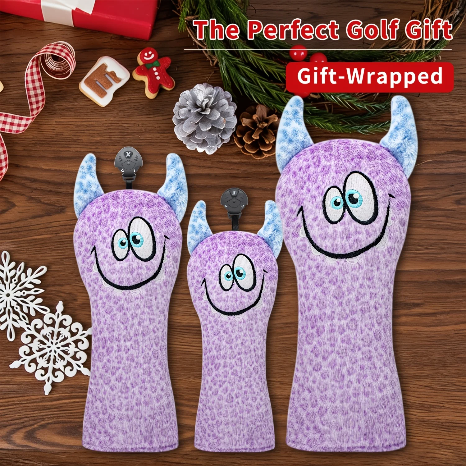 1pc/4pcs Purple Fluffy Monster Horn Cartoon Golf Club Head Covers, Compatible with Driver, Fairway, Hybrid Clubs, Universal Size image 5