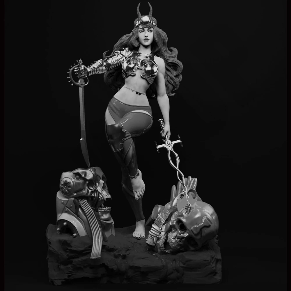 1/24 3d Print Model Kit Sexy Heks Dame Warrior Hars Figuur Model Kit DIY Miniatuur Reductie Standbeeld Ongeverfd Kit Speelgoed