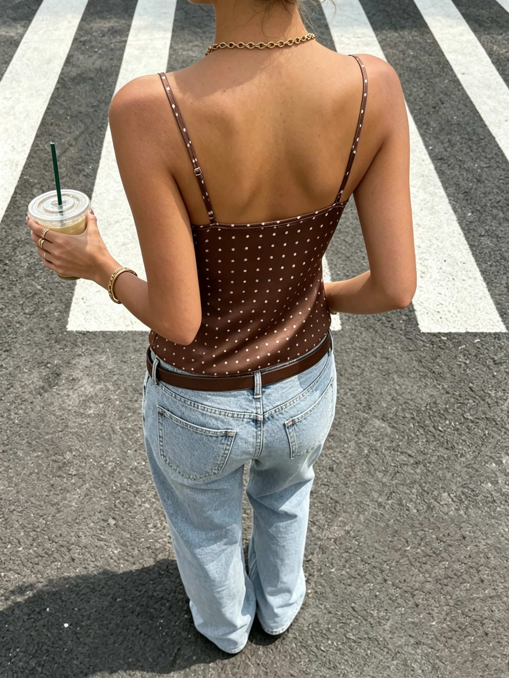 New Women's Polka Dot Pajamas Top Sleeveless Round Neck Sleepwear Fashion and Versatile for Home Wear or Daily Clothing