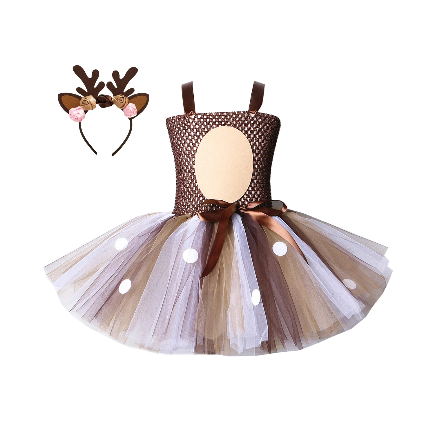 Costume de cerf pour filles, robe tutu d\'Halloween et de Noël, renne, wapiti, costume de paupières cosplay, vêtements de fête d\'anniversaire pour