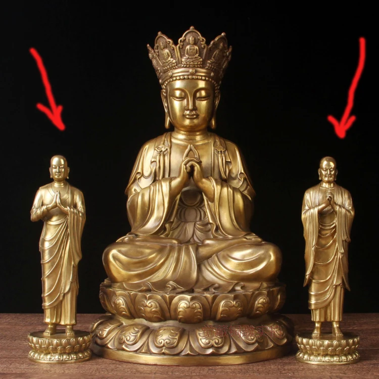 2P HOME temple altar Buddhism Sakyamuni Amitabha Buddha disciple Left and right ANAN KAYE Dharma protector brass statue