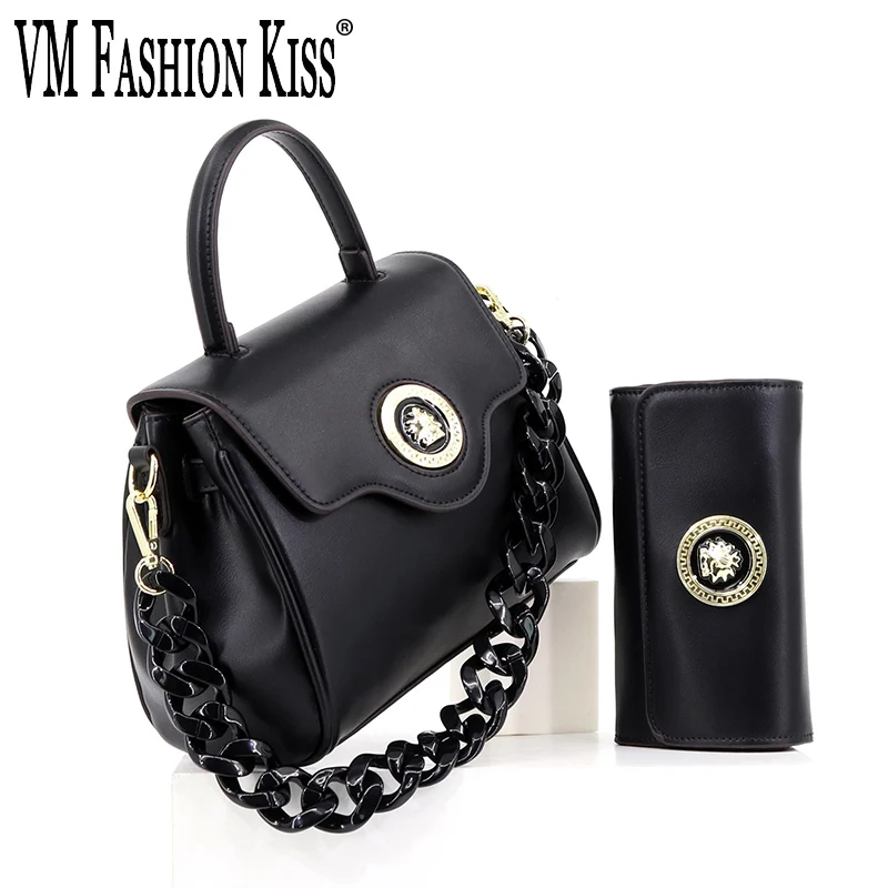 VM FASHION KISS Women\'s Handbag Wallet Set Solid Color Shoulder Bag Acrylic Chain Handbag Crossbody Wallet Set Two-piece Set