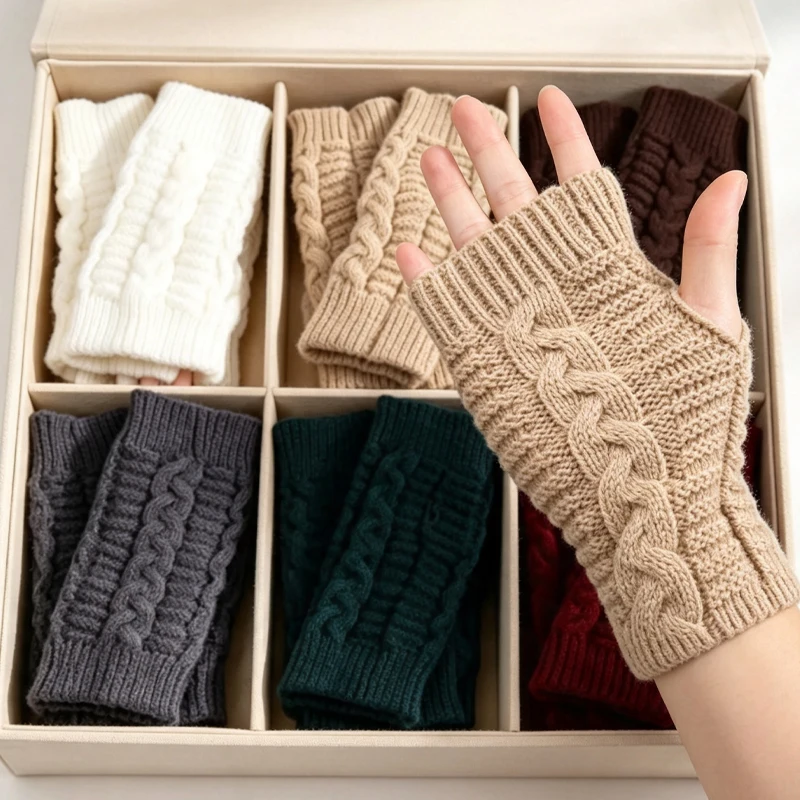 Winter Classic Short Half-finger Twisted Gloves Unisex Retro Korean Knitted Mittens Colorful Warm Comfort Twisted String Gloves