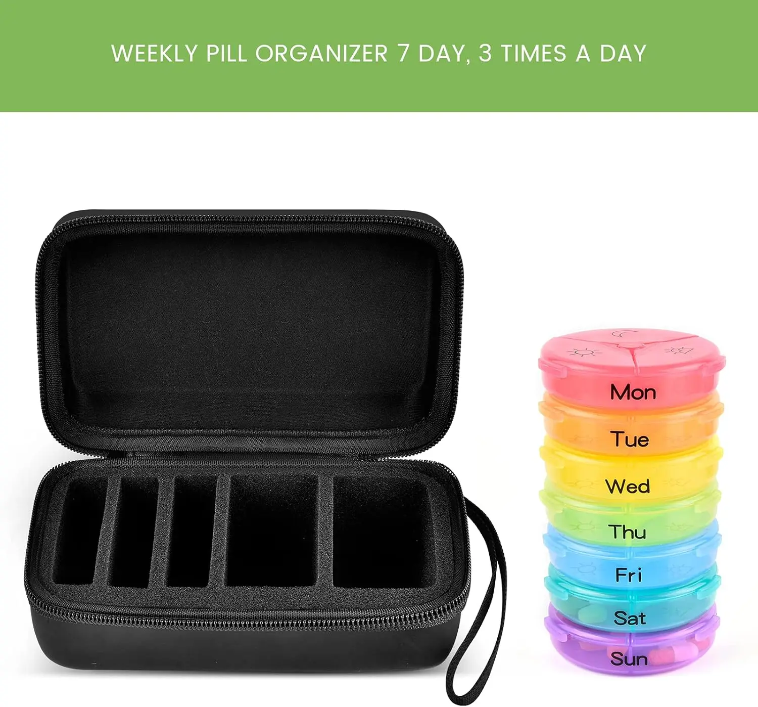 Weekly Pill Organizer 3 Times a Day, 7 Day Large Compartments Travel Daily Medicine Case Storage Box, Portable Pills Container