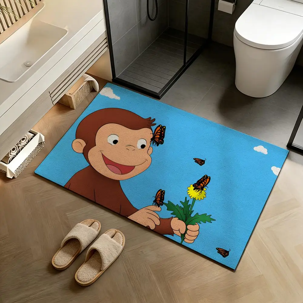 Floor Mat Diatomite Bath Mat, Quick-Drying Non-Slip Absorbent Mat, Washable Home Floor Ma C-Curious George