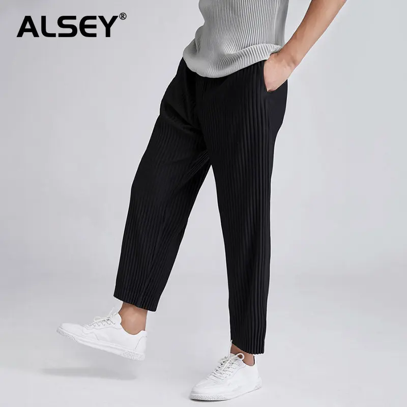 ALSEY Miyake High Quality Men's Pleated Pants Loose Wide Leg Pants Autumn Straight Casual Pants Western 2023 Trendy Clothing