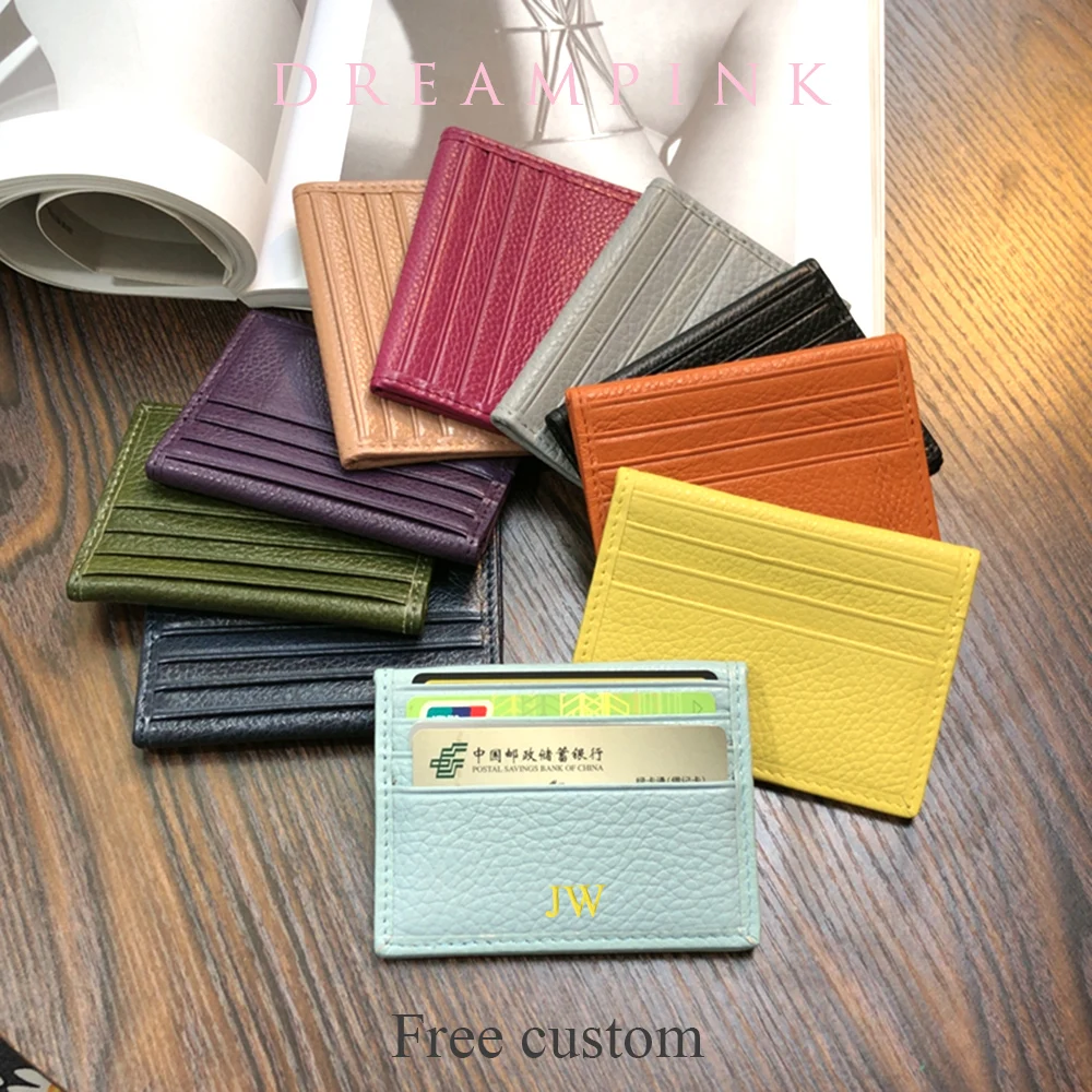 Genuine Leather Slim Card Wallet Large Capacity Driving License Case Free Custom Engrave Letters Cowhide Credit Card Holder Gift