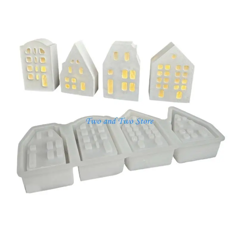 

HX6F Silicone Decoration Lighting Mold 4 House Shaped Candlestick Mould Gypsum Mould for Atmosphere Light