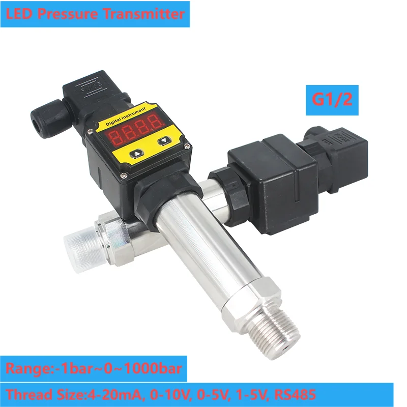 

G1/2 LED Pressure Transmitter for Water Oil Gas 4-20mA Pressure Transducer 0-10V 0-5V RS485 Digital Pressure Sensor 100bar 40bar