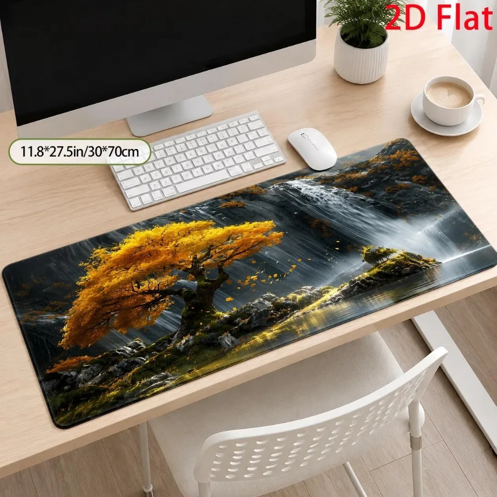 Beautiful autumn waterfall large mouse pad, serene and natural desktop minimalist landscape design alfombrillas para escritorio