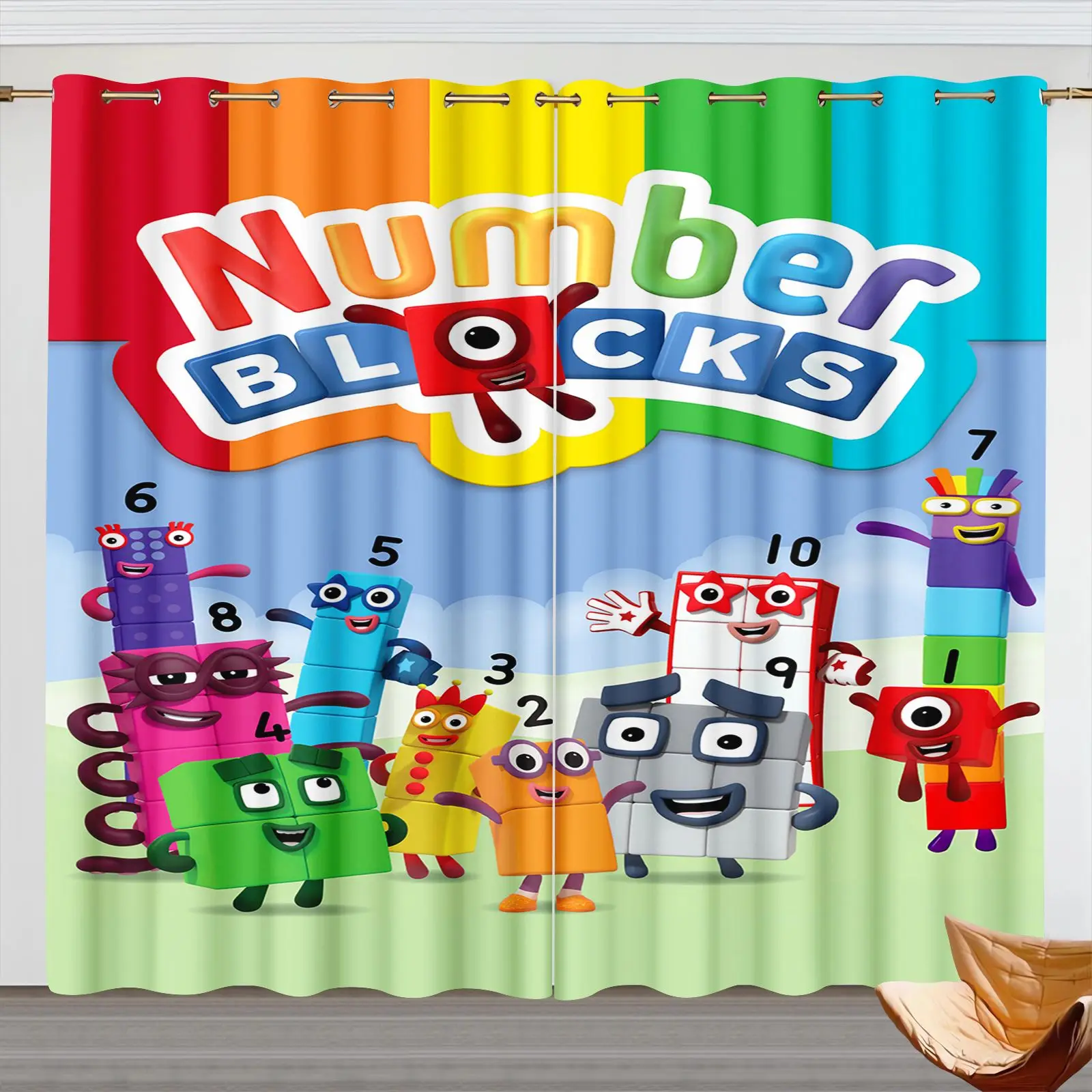 Numberblocks Cartoon Curtains, Kids Room Blackout Curtains, 3D Digital Print Window Drapes for Children Bedroom Decor