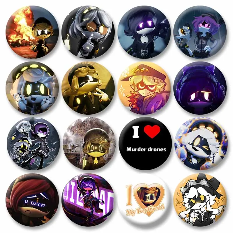 Murder Drones Anime Laple Pins Tinplate Round Brooch Cartoon Figure N J Cyn Cosplay Badge Backpack Clothes Hat Accessries Gifts