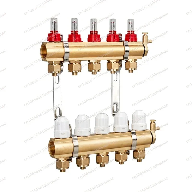 Brass profile floor heating water separator Visual floating value flowmeter Adjustable temperature control water collector