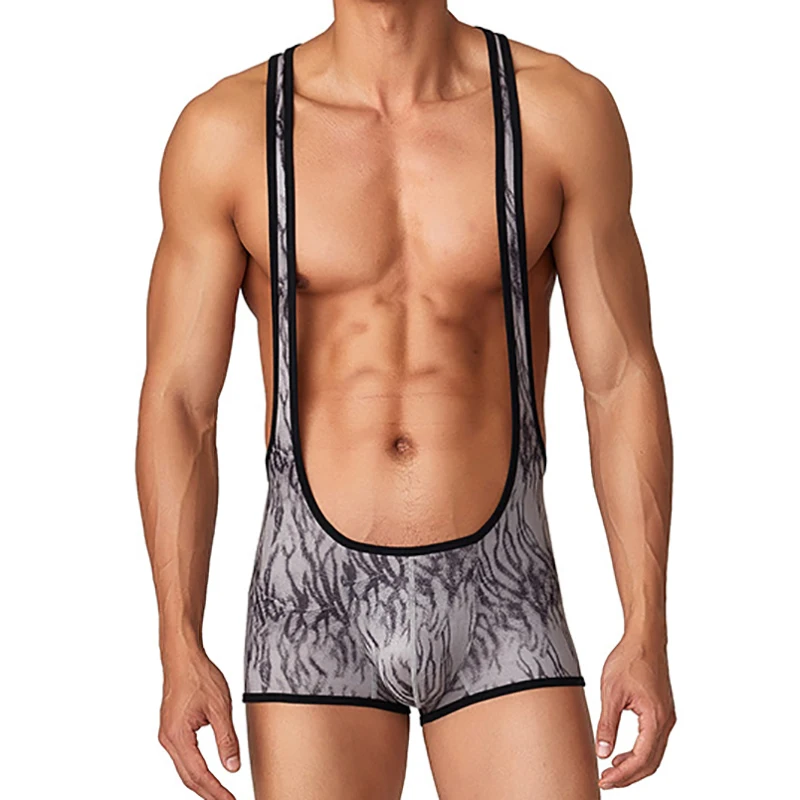 Sexy Men Undershirts Boxers Striped Overalls Bodysuits Sports Wrestling Singlet Muscle Shirts Vest Bugle Pouch Underwear Rompers