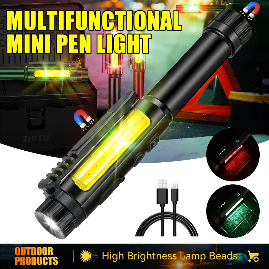 2000LM Multifunctional LED Pen Flashlight USB Rechargeable Super Bright Magnetic Work Light with Power Display Emergency Lantern