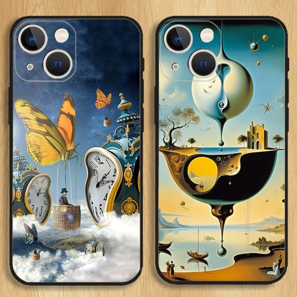Чехол для телефона Salvador Dali Painting Art для iPhone15,14,13,12,11,Pro,Max,Plus,Mini,X,XS,XR,8,7,6,S,Plus,SE Мягкий черный чехол