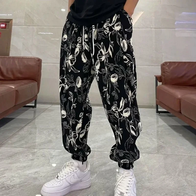 

Trendy brand fashion Spring and Autumn Men's Elastic waist Printing pocket Drawstring Chinese style Versatile Loose Haren pants