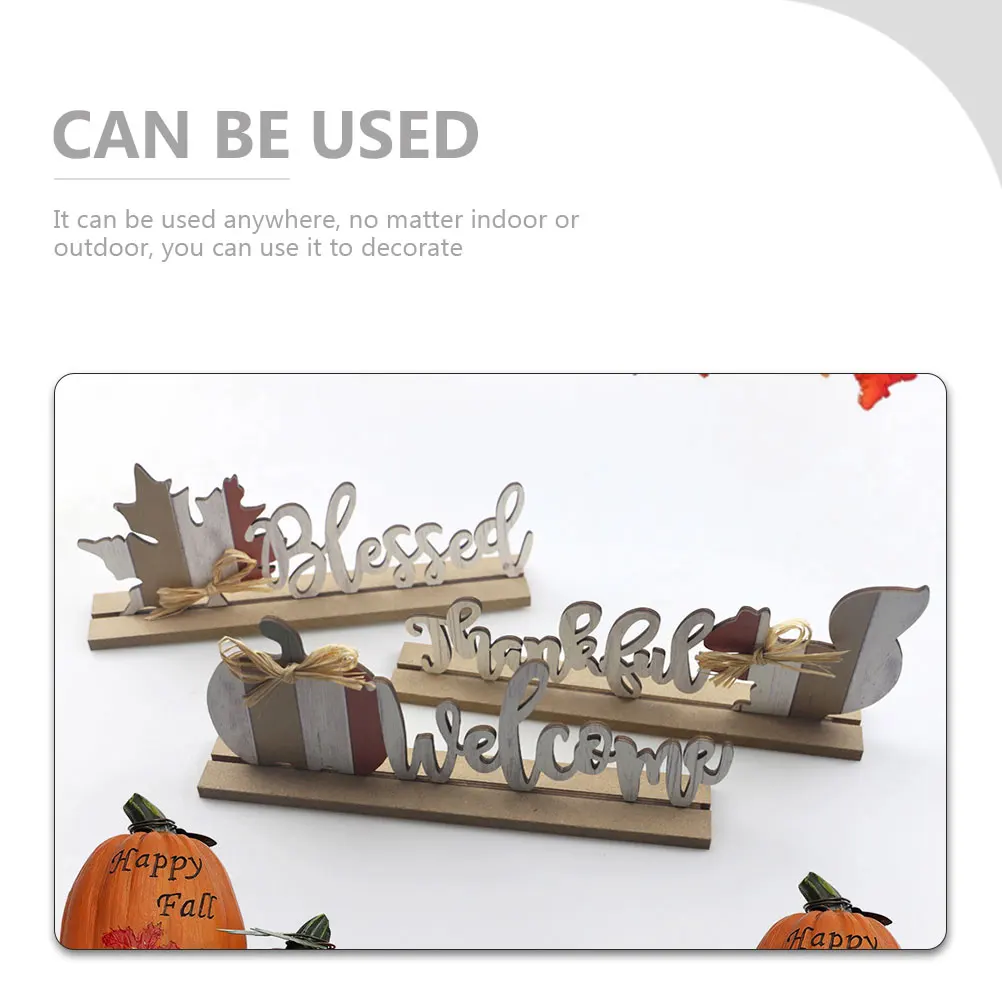 

3 Pcs Letter Thanksgiving Decorations Fall Ornaments Decorative Wooden Table Sign