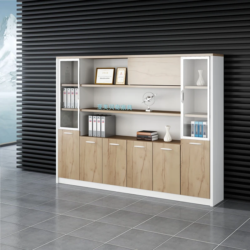 File Cabinet simple modern wooden data Cabinet glass door office locker