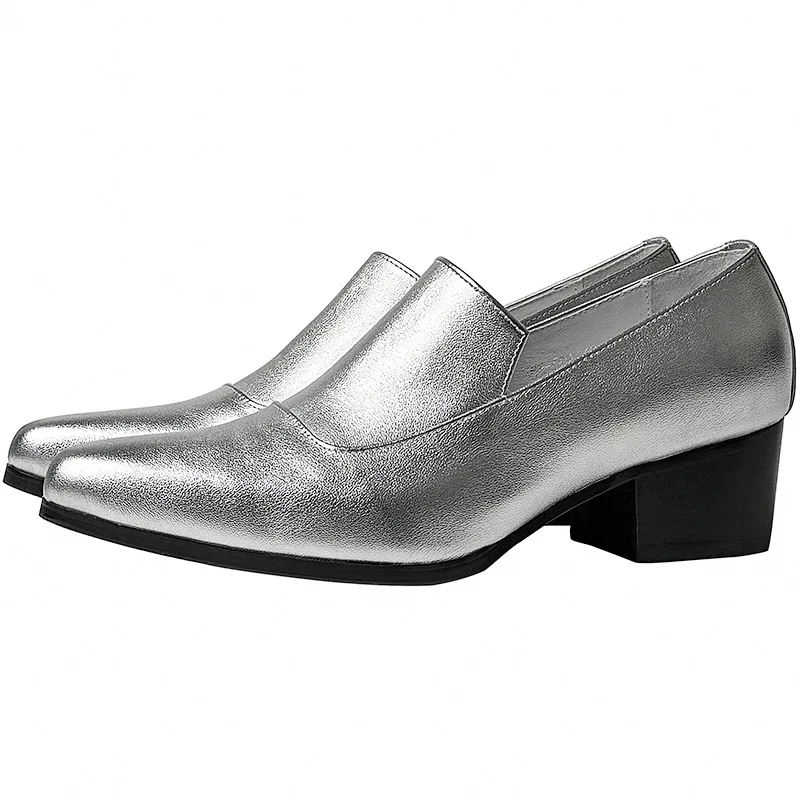 

Luxury Mens Party Shoes with Heels Genuine Leather Autumn New Handmade Quality Fashion 5cm Height Slip on Dress Social Shoes Man