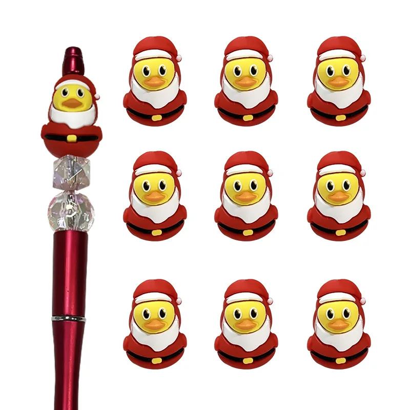 10Pcs Silicone Beads 3D Cartoon Duck Focal Beads Loose Round Bead DIY Beaded Pen Keychain Pendant For Jewelry Making