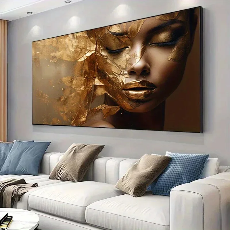Golden Female Art Canvas Painting Art For Living Room Modern Frameless Canvas Poster for Bedroom and Living Room Decoration