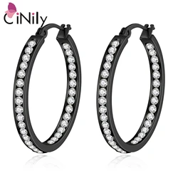 CiNily Black Circle Hoop Earrings for Women Stainless Steel Huggie Hoops Earring CZ Zircon Fashion Jewelry Statement Ear Ring