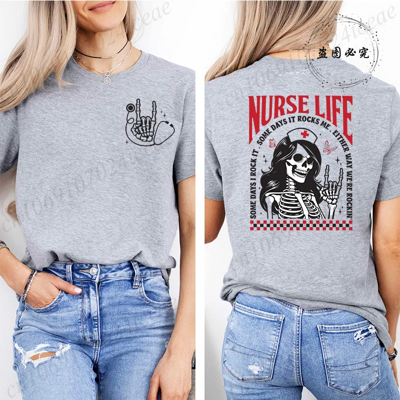 Nurse Skeleton Shirt,Nurse Life Women's T-Shirts,Some Days I Rock It Tops,Funny Nurse Skeleton Tee Shirt,Sarcastic Graphic Tees