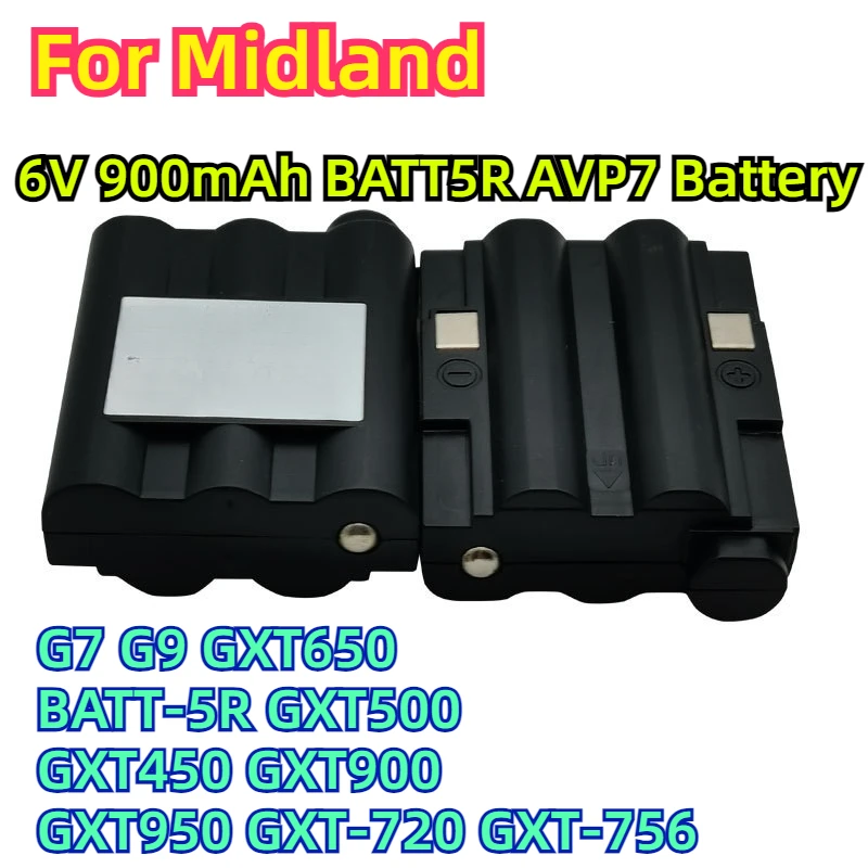 

For Midland G7 G9 GXT650 BATT-5R GXT500 GXT450 GXT900 GXT950 GXT-720 GXT-756 Rechargeable Battery 6V 900mAh BATT5R AVP7 Battery