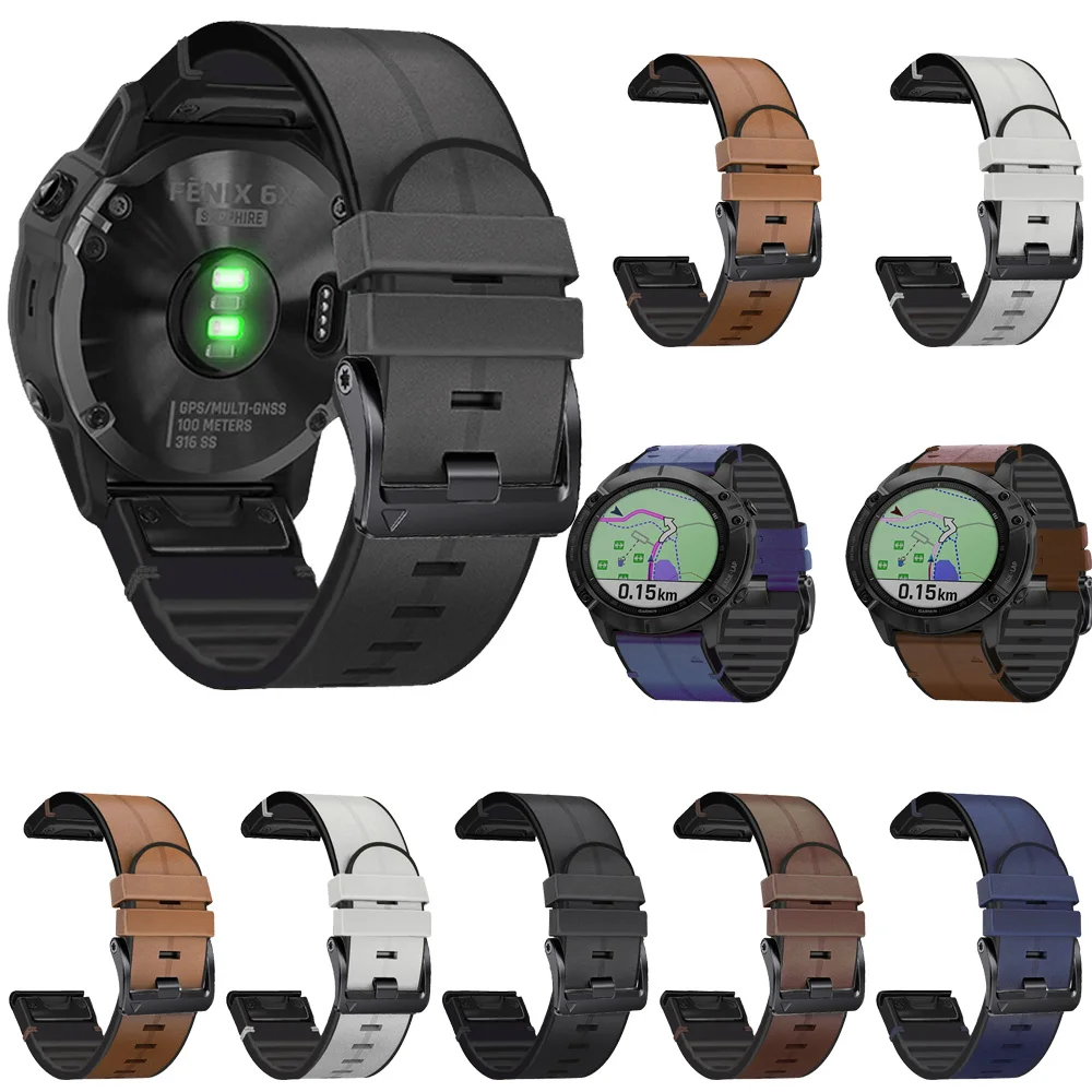 

Ремешок кожаный и силиконовый для наручных часов Garmin Fenix 7X 7 6X 6 Pro 5X 5 Epix Pro 51 47 мм 22 мм 26 мм