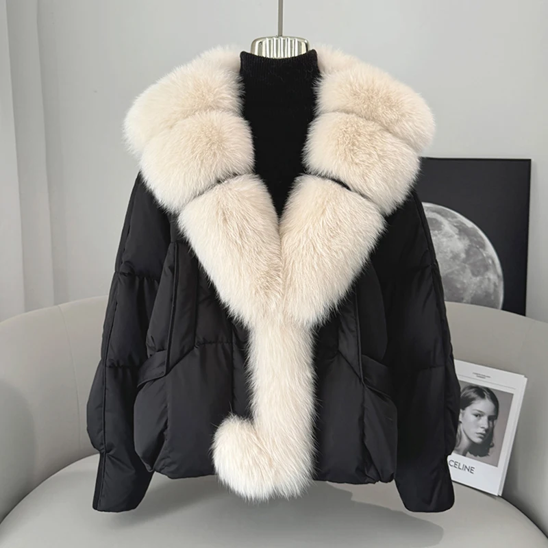 2024 Nowa moda Zimowy kołnierz z naturalnego futra lisa Kurtka z gęsiego puchu Luksusowe kurtki puchowe dla kobiet Odzież parka