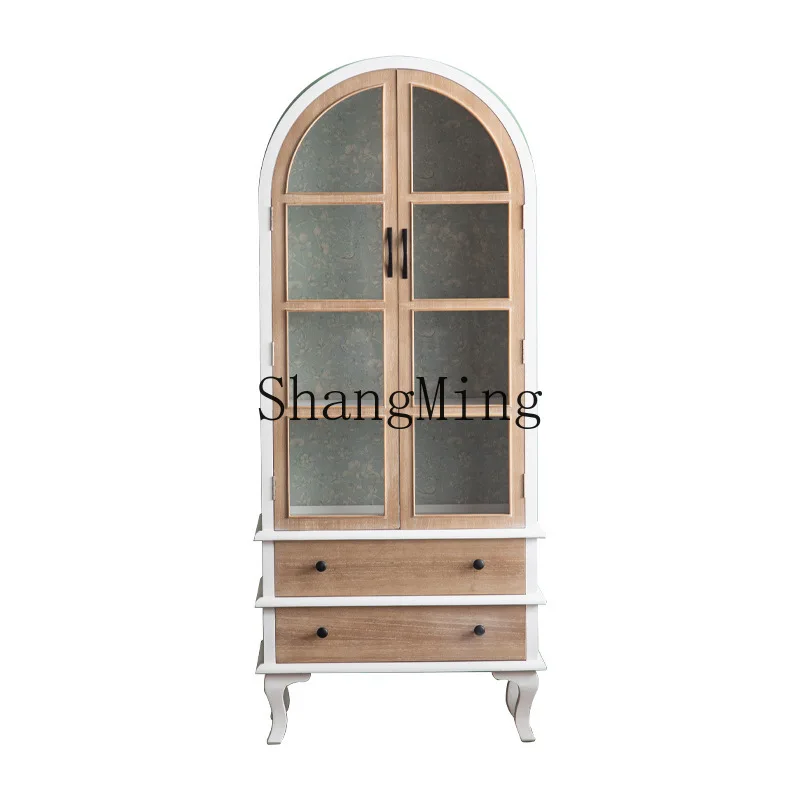 

ZYY retro kitchen storage cabinet pastoral dining side cabinet solid wood living room wine display cabinet