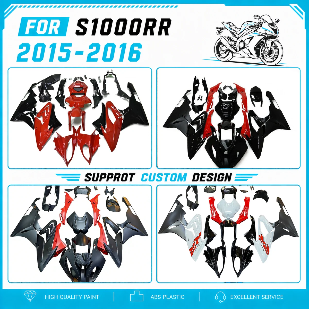 Custom Design Fairings Motorcycle ABS Fairing Body Kit Protection Cover for 2015 2016 S1000RR 15 16