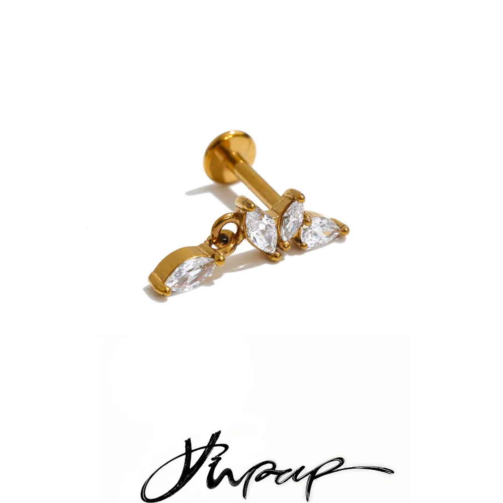 Yhpup 1 Stück 316 Edelstahl Zirkon Tropfen-Ohrringe für Damen Eleganter Fantasy-Knorpelpiercing-Schmuck