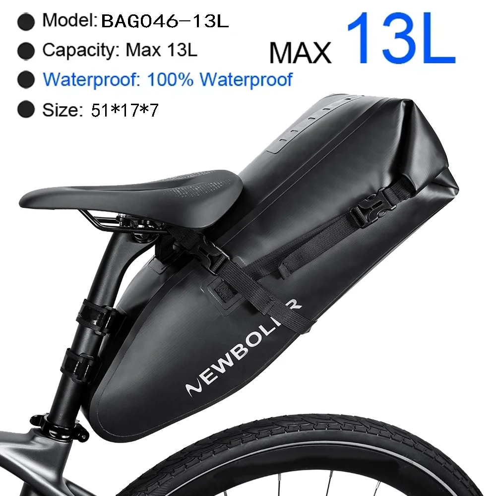 NEWBOLER Fietszadeltas Waterdichte MTB Wegfiets 10L Grote Capaciteit Fietstas Opvouwbare Staart Achtertas Kofferbak Accessoires