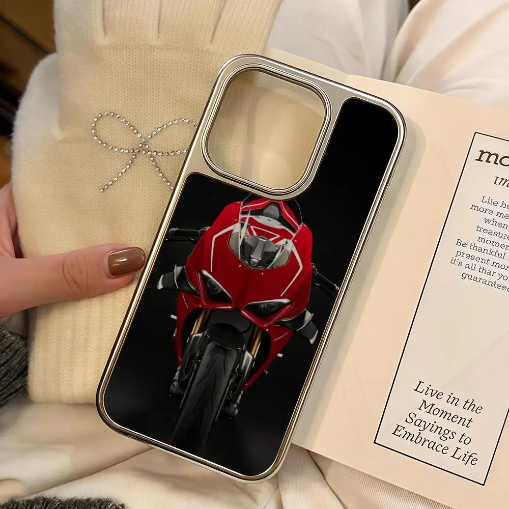 

D-ducatieS Red Car Phone Case For iPhone 16 15 14 13 12 11 Pro Max Plus HD Magsafe Metal Frame Carbon Fiber Hard Shell