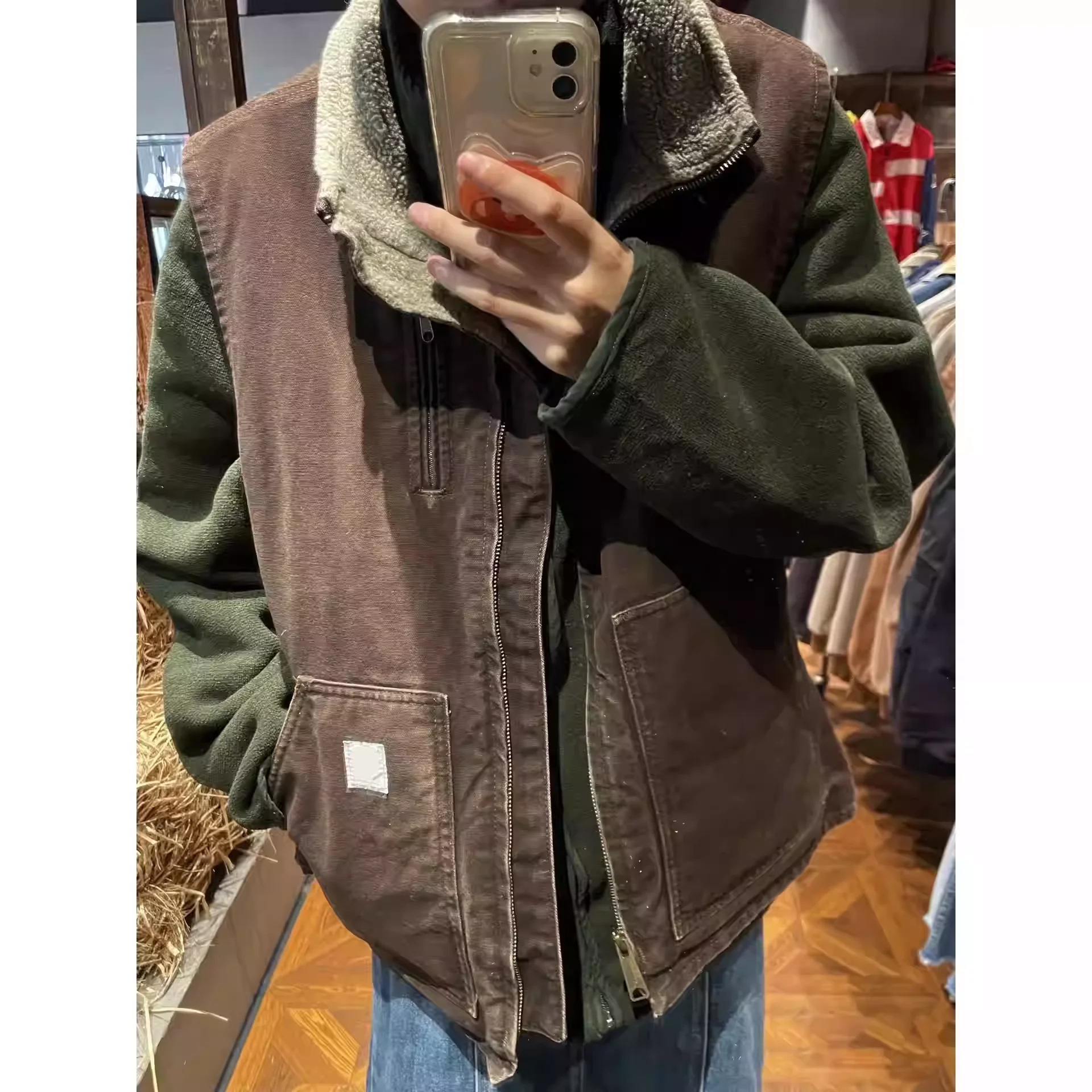 

Waed American Sle Lamb Velvet Vest Stand Collar Fce Lined Canvas Retro V33 Top for Youth Casual Autumn Wear