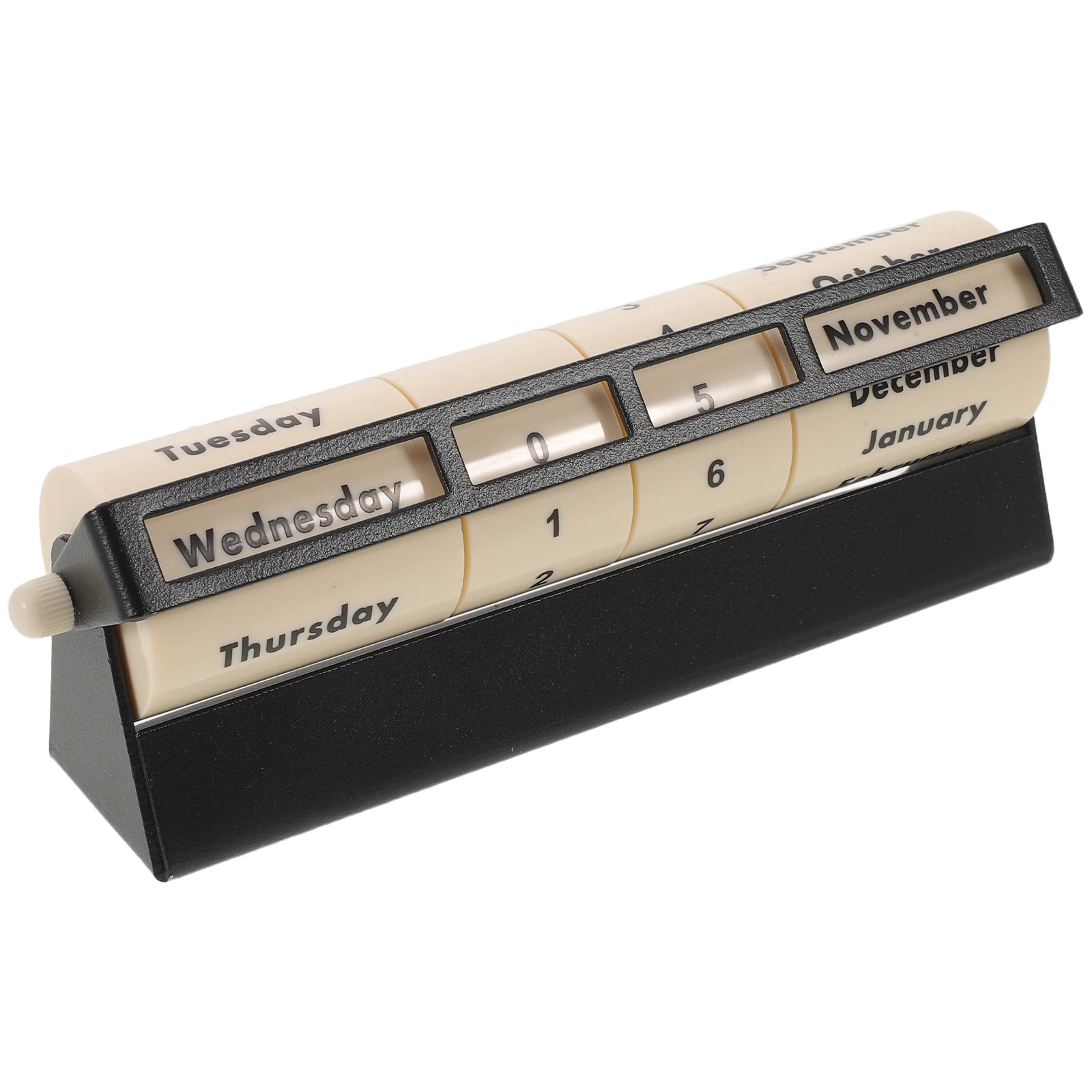 Calendario perpetuo rotolante Meccanismo rotante manuale Decorazione da tavolo in metallo per ufficio Aula Casa Data meccanica senza data