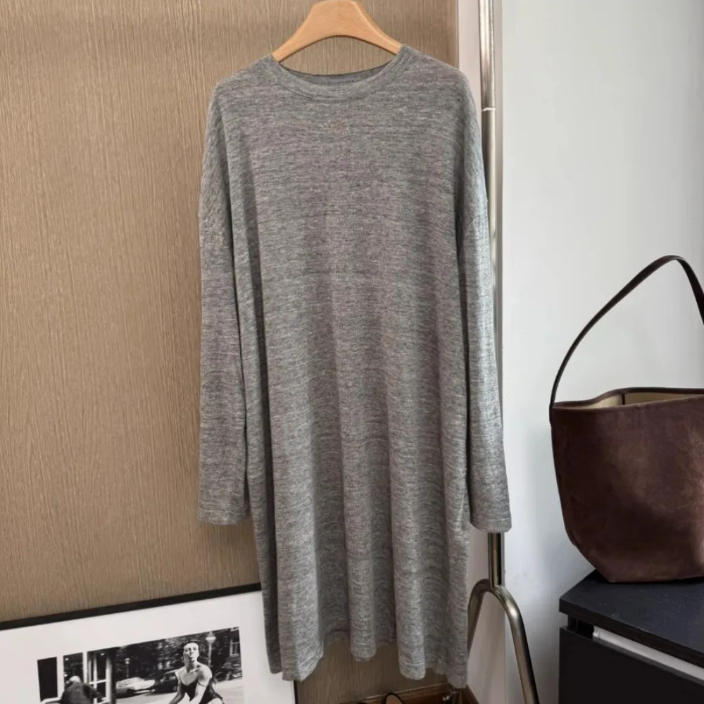 100% 린넨 니트 캐주얼 루즈 티셔츠 드레스