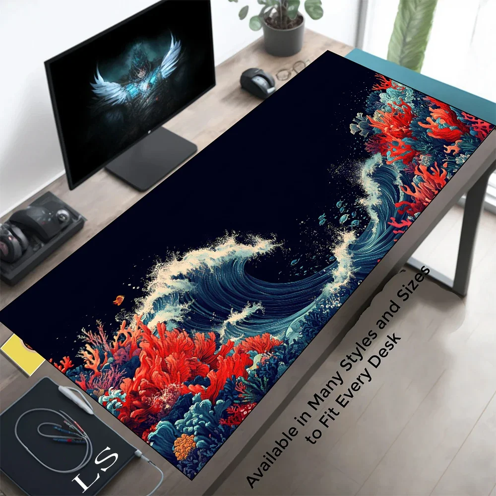 Art Great Waves Gaming Muismat Bureaumat Grote Bureaumat Gamer Toetsenbord Rubberen Muismat Speed Compute Office Speelmat Kawaii Matten